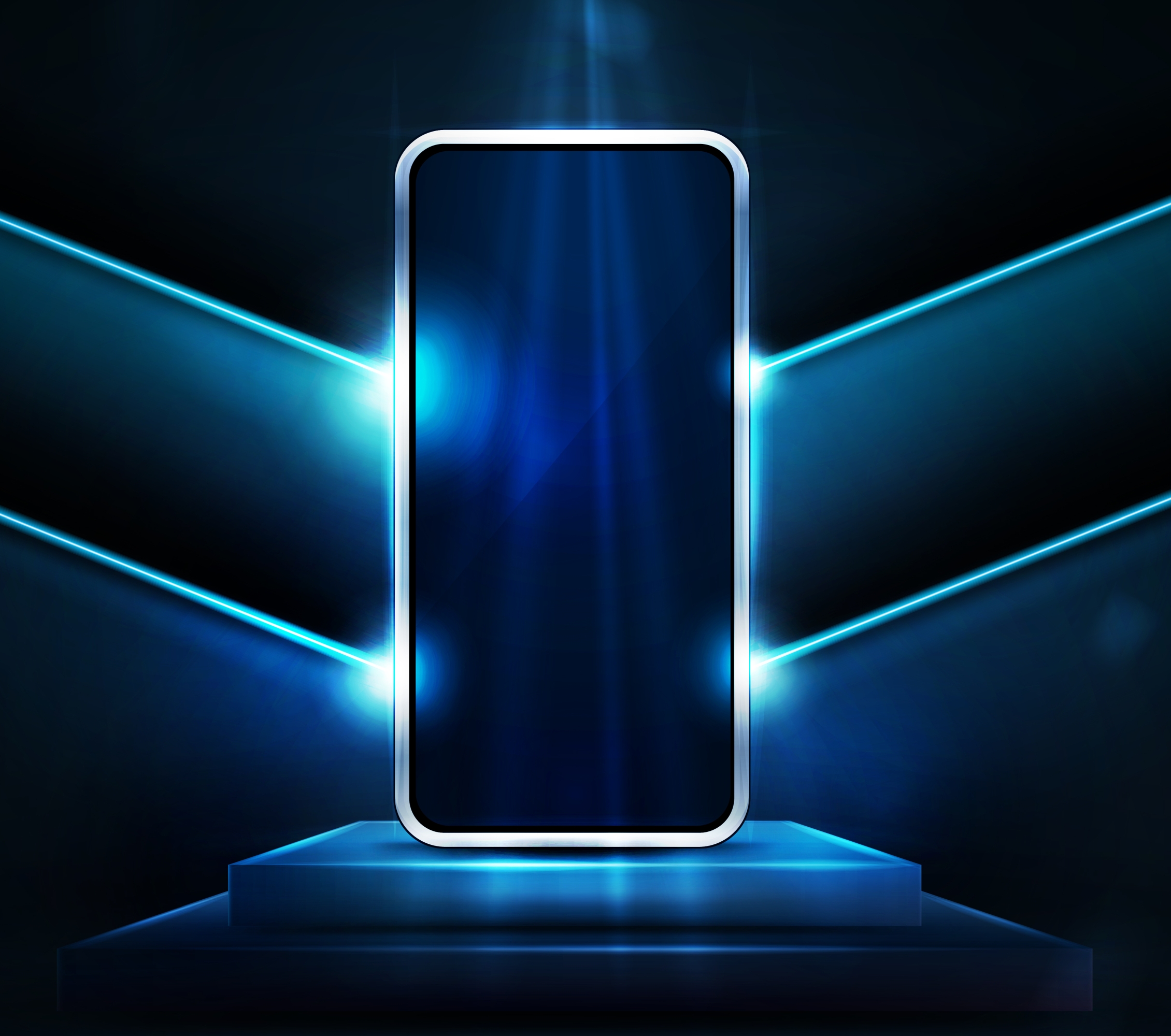 Smartphone beleuchtet mit blauem Neonlicht