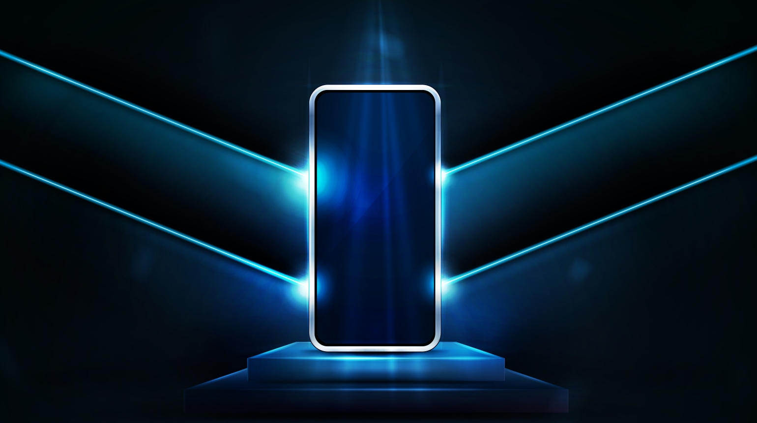 Smartphone beleuchtet mit blauem Neonlicht