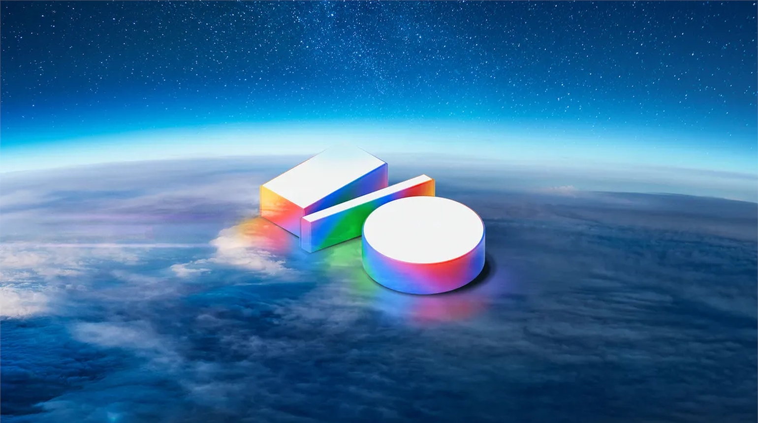 Google I/O Logo vor Weltkugel von Weltall aus gesehen