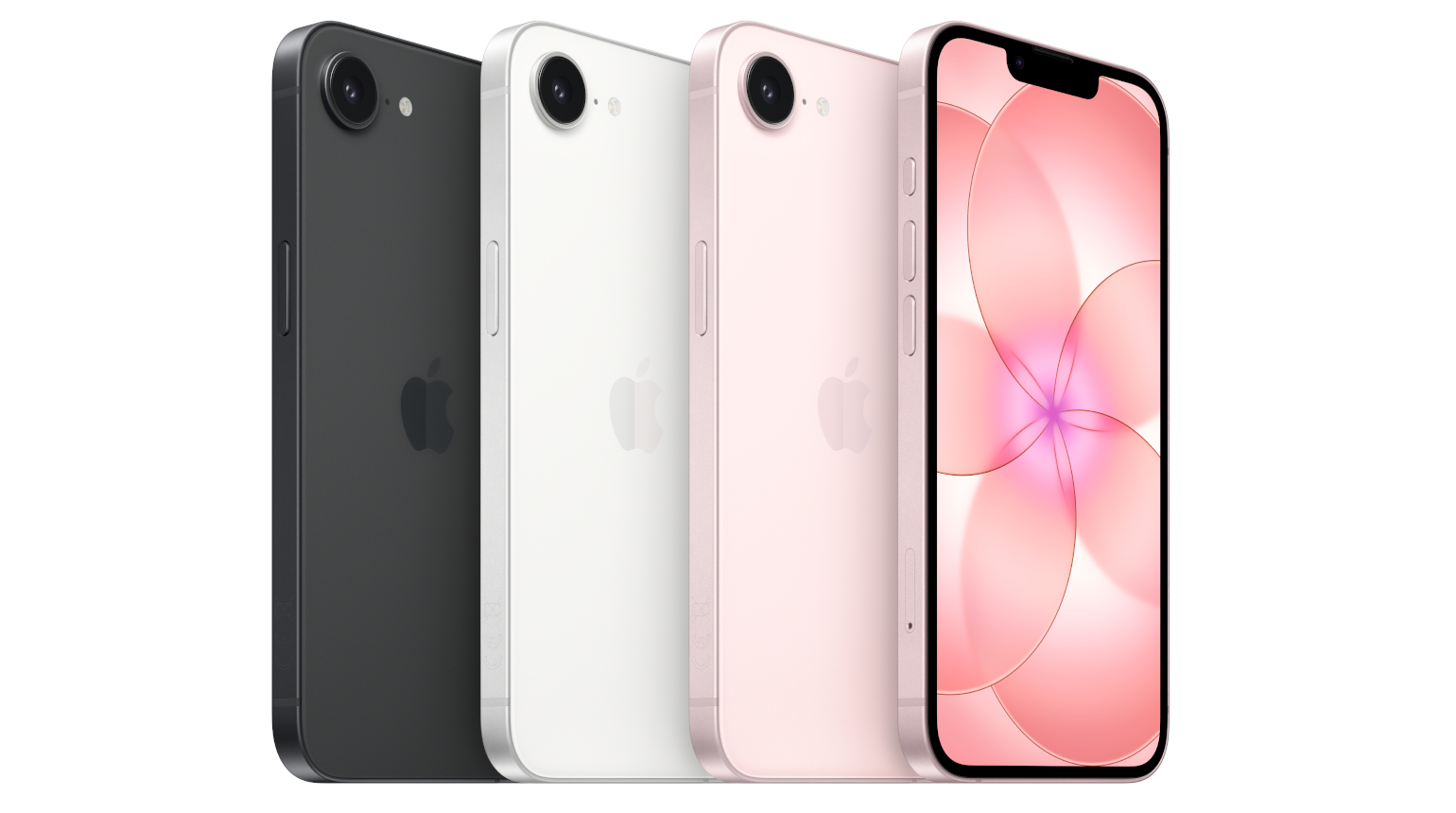 Zwei moderne Smartphones, eines in Roségold von hinten, eines in Schwarz