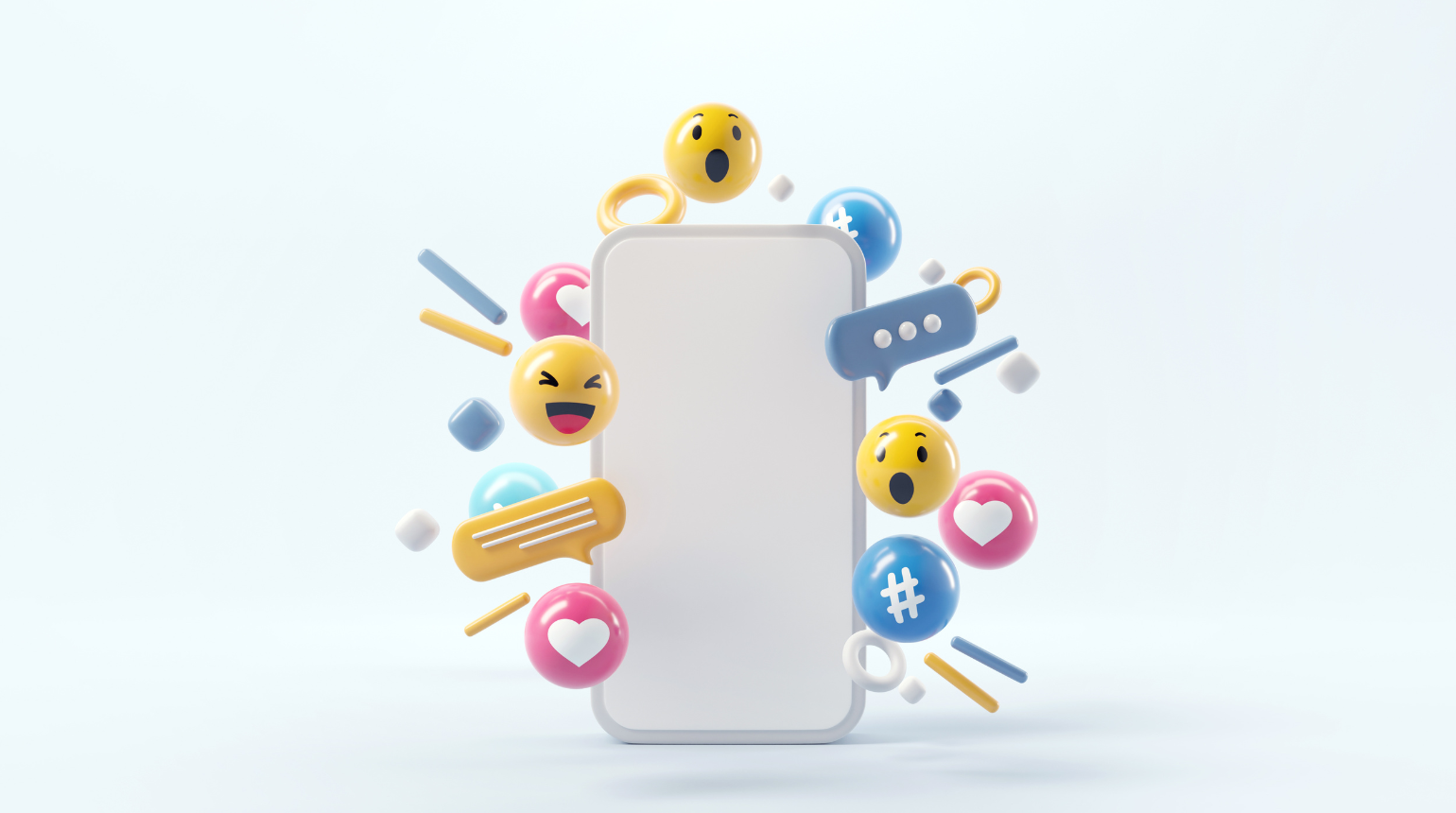 Illustration einen Smartphones mit Emojos und Social Media Reaktionen