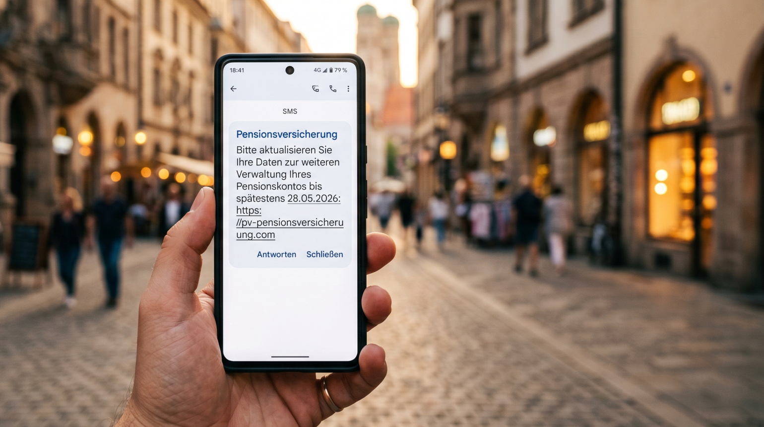 Hand hält Smartphone mit SMS: 