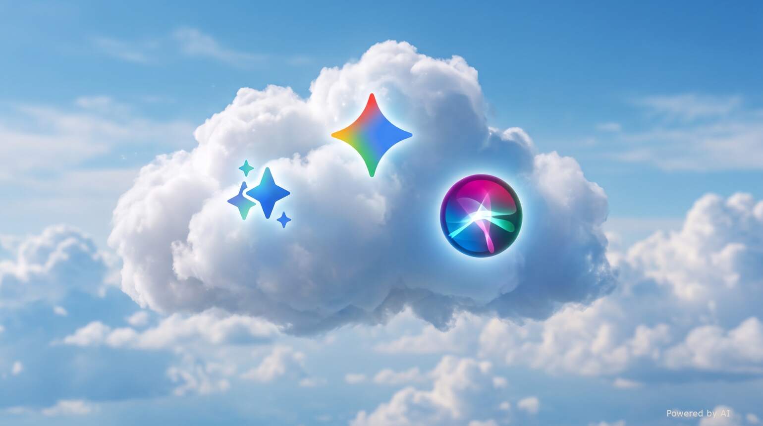 Galaxy AI, Gemini und Siri AI Logo auf blauem Hintergrund