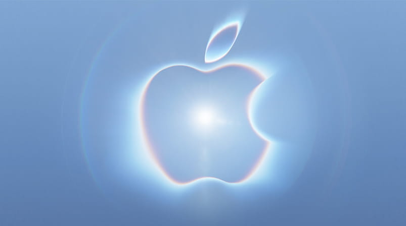 Glossy Apple Logo auf himmelblauen Hintergrund