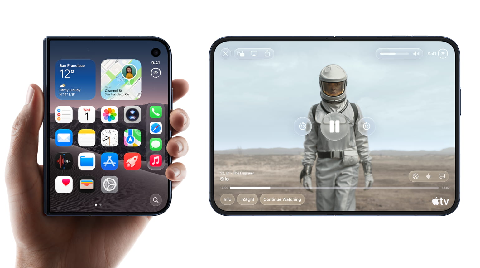 iPhone Duo mit Hand auf weißem Hintergrund