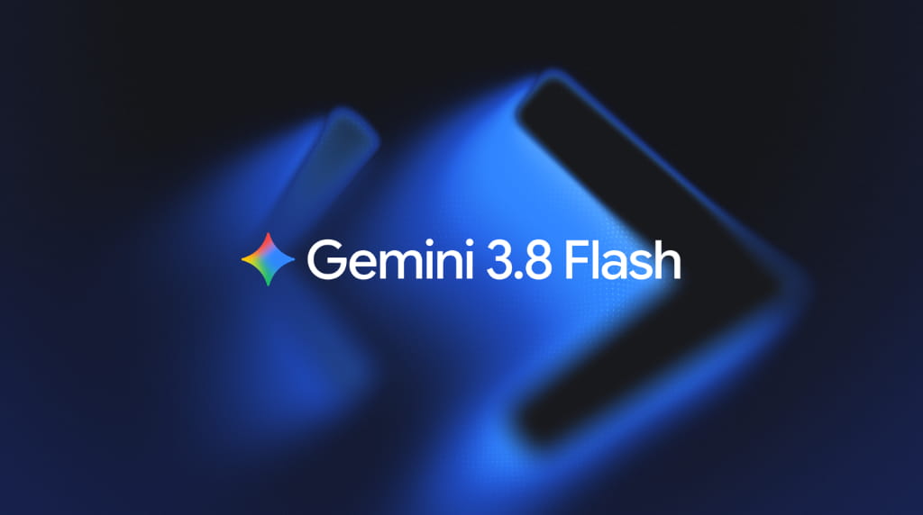 Gemini Flash 3.8 Schriftzug auf blauem Hintergrund