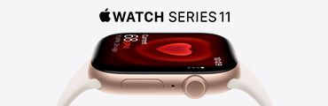 Apple Watch Series 11, Goldgehäuse, weißes Band, rotes Herz auf rotem Display