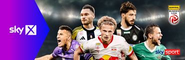 Sky X Logo mit Fußballspielern auf der Seite